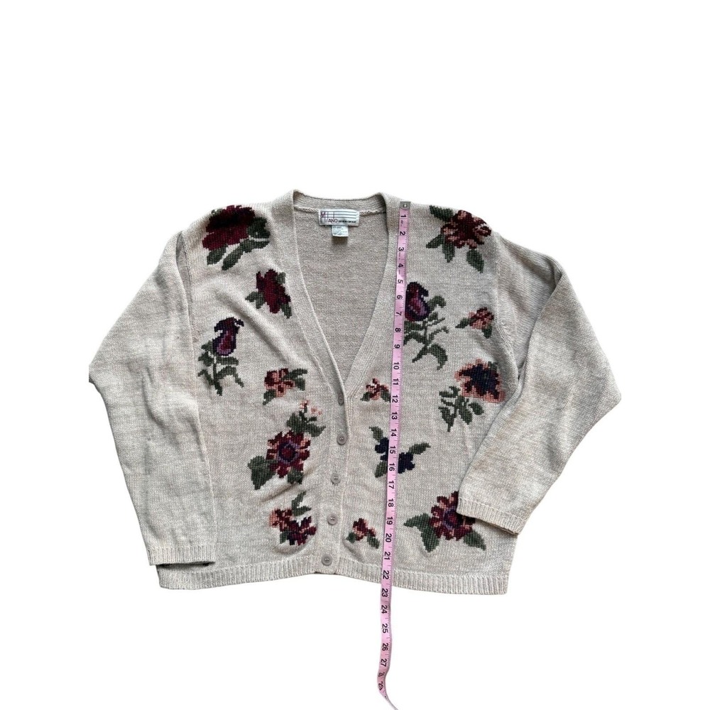 VTG Floral Embroidered Sweater Cottagecore grannycore spring fashion layering Lg - Picture 10 of 10
